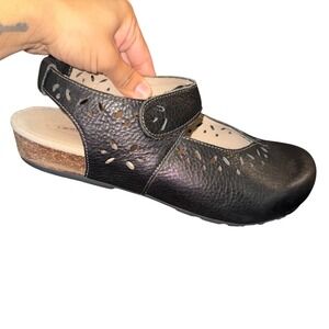 Aetrex Cheryl Black Leather Laser Cut Mary Jane Clog SC900W Womens 9